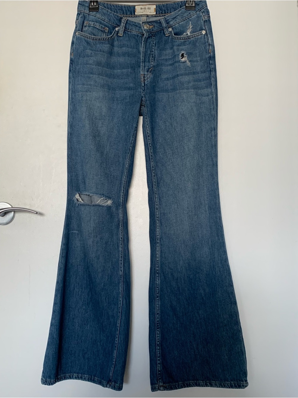 We The Free Distressed Dark Blue Flare Jeans Size 27